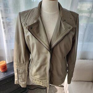 BERNARDO Leather Moto Jacket Soft Taupe Size L